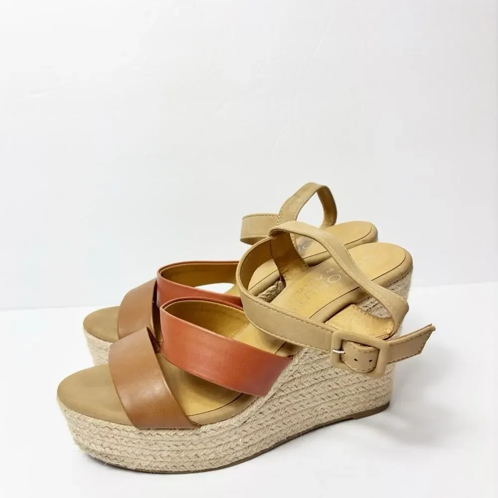 COCONUTS BY MATISSE WOMEN BEIGE PINK WEDGE HEEL SANDALS SIZE 10M
